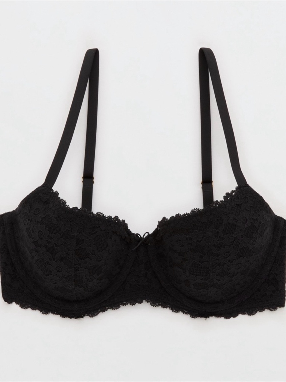 aerie Black Lace Balconette Bra with Adjustable Straps